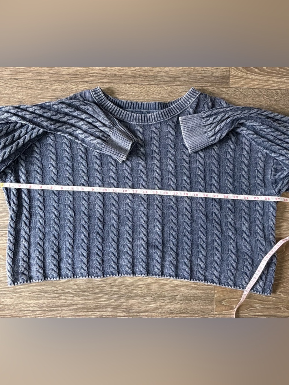 Lucky Brand Cable-Knit Boxy Cropped Crewneck Sweater Blue X-Large - Picture 9 of 9